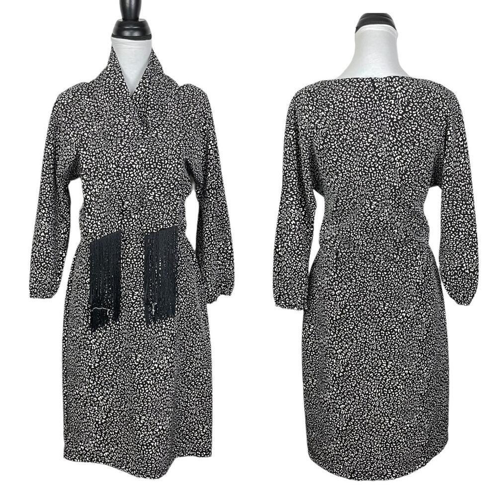 W by Worth | Black & White Animal Print 3/4 Sleeve Sheath Dress w Matching Scarf